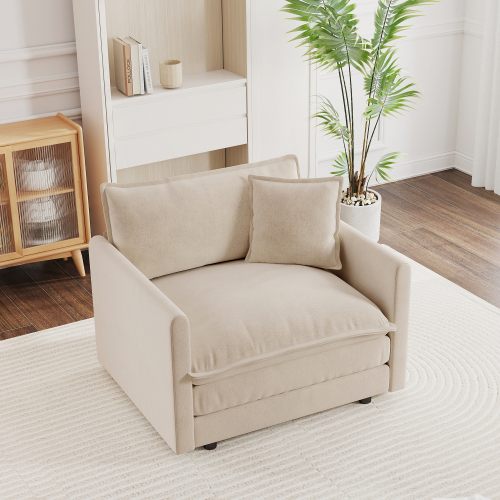 Light Coffee Chenille 1-Seat Deep Reading Armchair with Toss Pillow