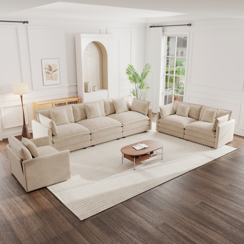 Light Coffee Chenille 6-Seat Extra-Deep 3-Piece Sofa Set