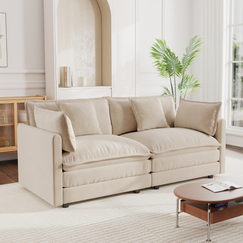 Modern Light Coffee Chenille 2-Seat Loveseat Sofa with 4 Pillows