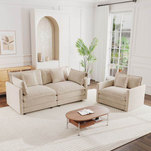 Light Coffee Chenille 3-Seat 2-Piece Loveseat and Accent Chair Set