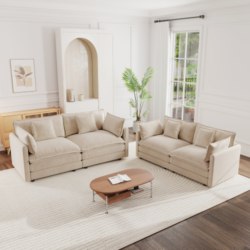 Light Coffee Chenille 2-Piece Sofa and Loveseat Set, 4-Seat