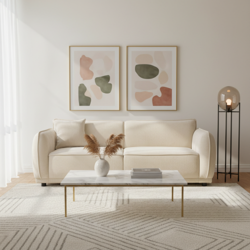 Oslo 84-Inch Modern Beige Boucle Fabric 3-Seat Sofa with Round Arms