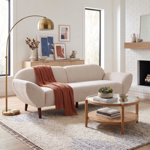 Cloud Haven 83.75-Inch Curved 3-Seat Beige Chenille Fabric Sofa