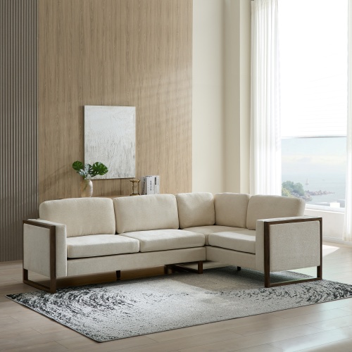 Otis 104-Inch Beige Wood and Fabric 5-Seat L-Shaped Sectional Sofa