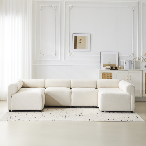 Evelyn 114-Inch Beige Fabric 6-Seat U-Shaped Modular Sectional