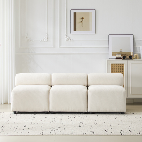 Evelyn Beige 78-Inch Armless 3-Seat Chenille Fabric Sectional Sofa
