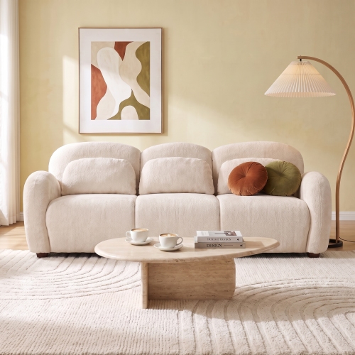 78-Inch Modern Beige Boucle Fabric 3-Seat Sofa with 3 Pillows