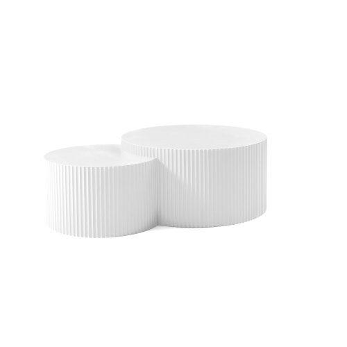 White MDF Nesting Coffee Table Set of 2, 31.5-Inch Relief Design