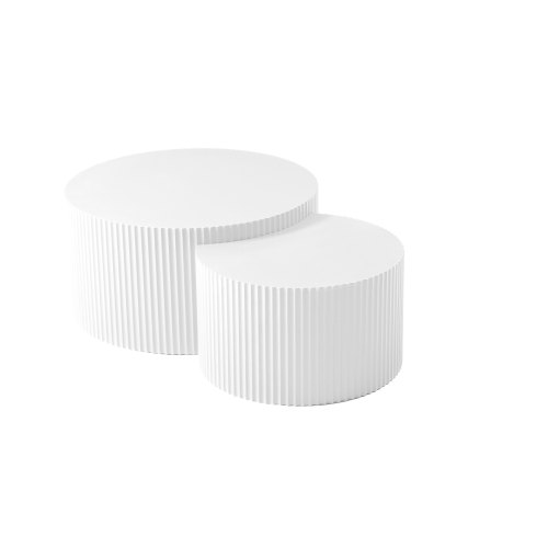 White MDF Nesting Coffee Table Set of 2, 31.5-Inch Handcrafted Relief