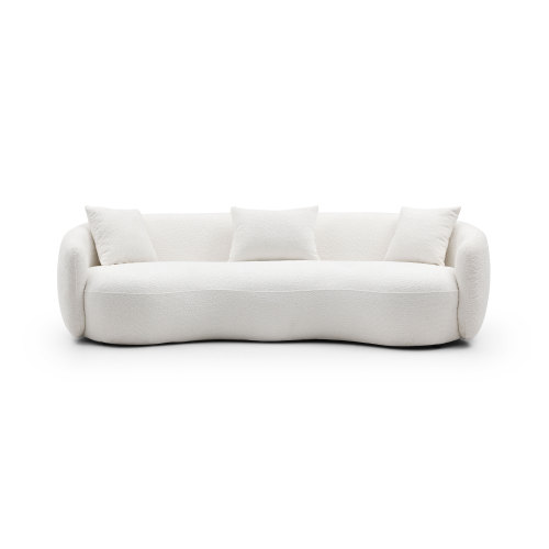 Off-White 4-Seat Curved Boucle Sofa, Mid-Century Modern Couch