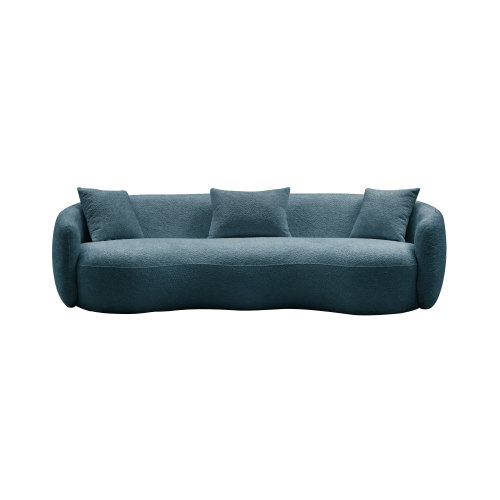 Modern 93.6-Inch Curved Blue Boucle Sofa for Apartment Living