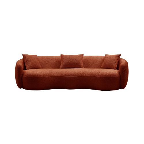 Mid-Century Modern Curved Orange Boucle Sofa, 93.6-Inch Wide