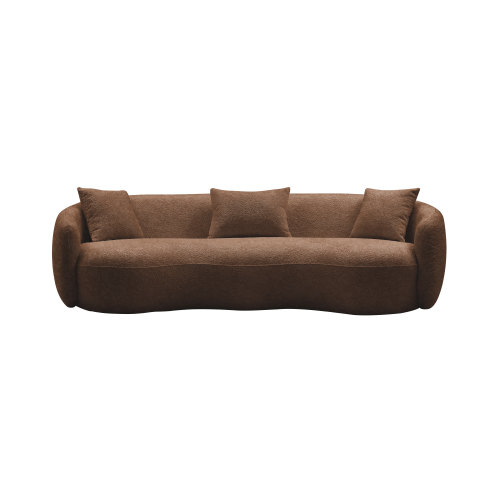 93.6-Inch Mid-Century Curved Brown Boucle Sofa for Living Spaces