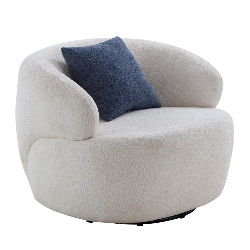 Beige Upholstered Swivel Barrel Accent Chair for Small Spaces