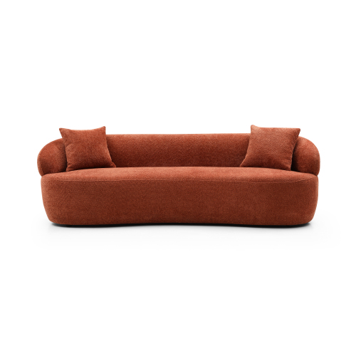 Orange 3-Seat Boucle Curved Sofa in Mid-Century Modern Style