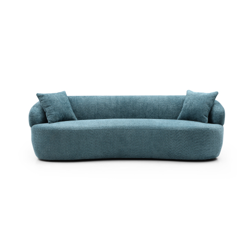 Light Blue Mid-Century Modern Curved Boucle Sofa, 3-Seat Couch