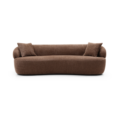 Dark Brown Mid-Century Curved Boucle Sofa, 3-Seat Living Room Couch