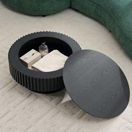 31.49" Black MDF Nesting Round Coffee Table with Storage