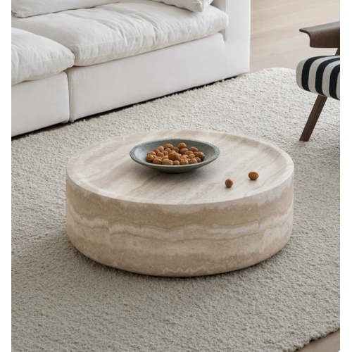 35.43-Inch Round Marble-Color Fiberglass Faux Travertine Coffee Table