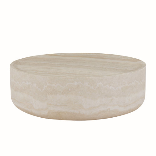 35.43-Inch Round Marble-Color Fiberglass Faux Travertine Coffee Table - marble - Fiberglass - Not Specified