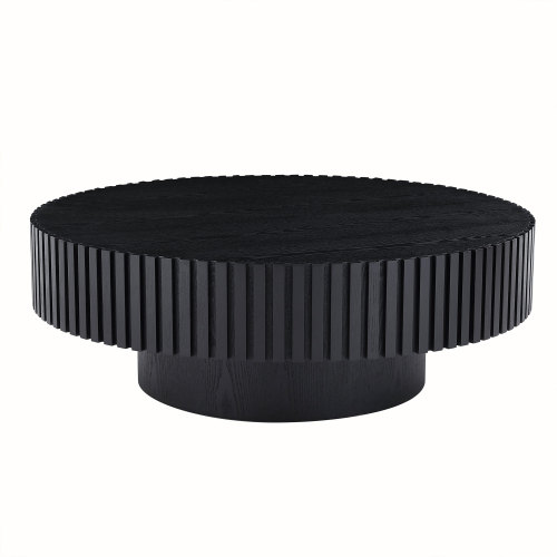 35.43-Inch Modern Black MDF Round Nesting Coffee Table with Pedestal