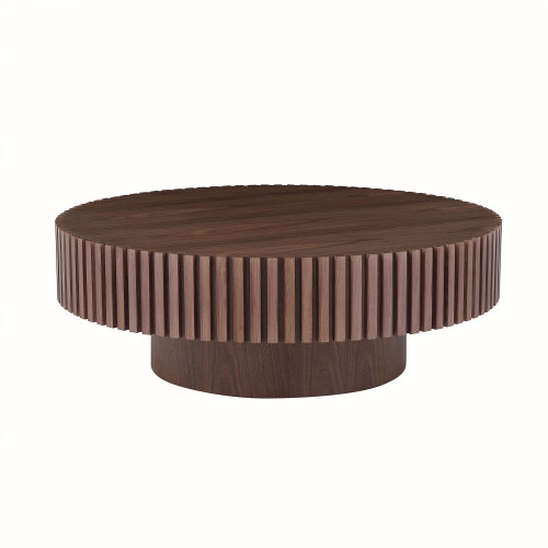 35.43-Inch Modern Round MDF Coffee Table with Pedestal, Walnut