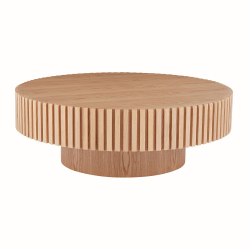 35.43-Inch Modern Round MDF Drum Coffee Table in Natural Ash