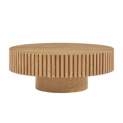 Modern 35.43-Inch Round MDF Drum Coffee Table, Natural Ash