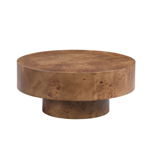 Modern 35.43-Inch Round Walnut MDF Pedestal Coffee Table