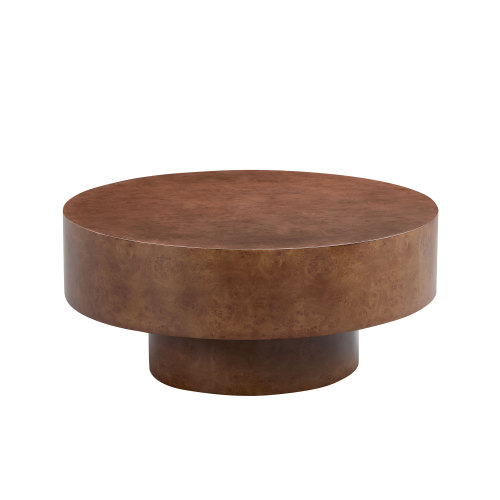 31.49''Faux Burl Wood Pattern Decal Coffee Table with Sturdy Pedestal for Living Room Office Apartment Walnut - MDF - Modern - Primary Living Space - Round