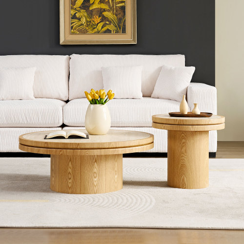Natural MDF Coffee Table Set, 19.49-Inch and 35.43-Inch Sizes