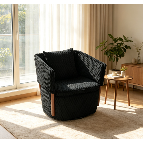 Black Corduroy Swivel Accent Chair, 28.3 x 25.2 x 29.9 Inches