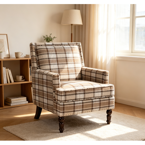 Coffee Cotton Upholstered Accent Chair, 27.17" W x 35.04" H