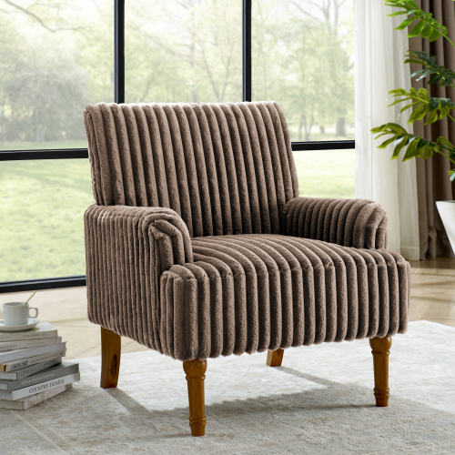 Dark Coffee 30-Inch Wide Wale Corduroy Accent Chair with 9-Inch Wood Legs