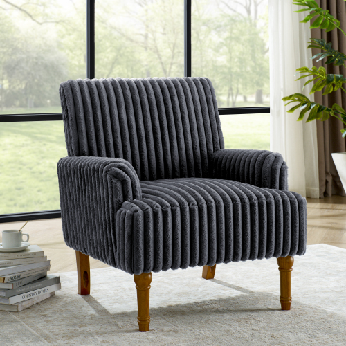 Modern Dark Gray Wide-Wale Corduroy Accent Chair with 9-Inch Wood Legs