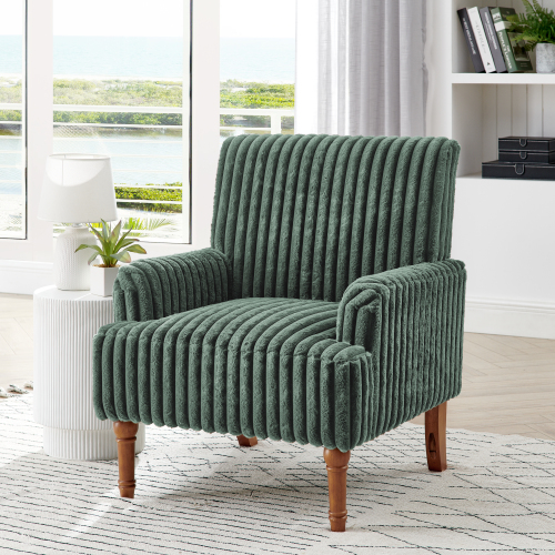 Army Green 3.5cm-Wale Corduroy Accent Chair with 9-Inch Wood Legs