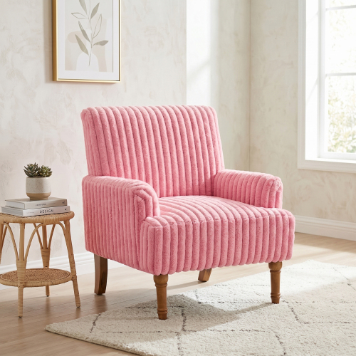 Pink 3.5cm Wide-Wale Corduroy Accent Chair with 9-Inch Wood Legs