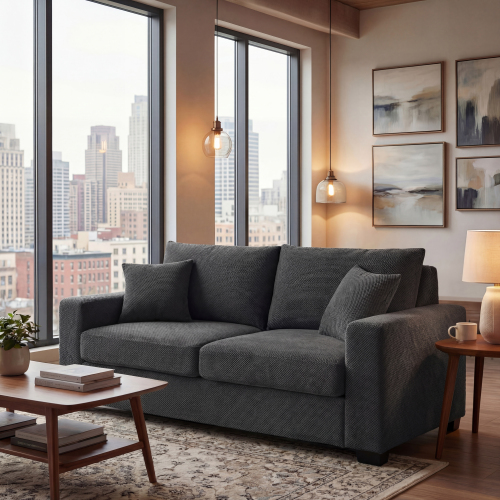 69-Inch Dark Grey Polyester Two-Seater Sofa with Wood Frame
