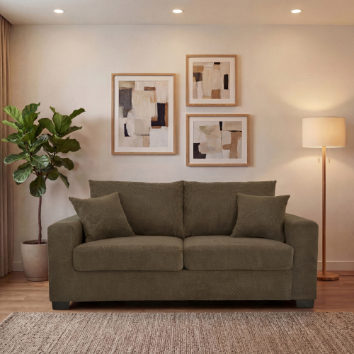 69-Inch Coffee Two-Seater Sofa with Textured Fabric and Wood Frame