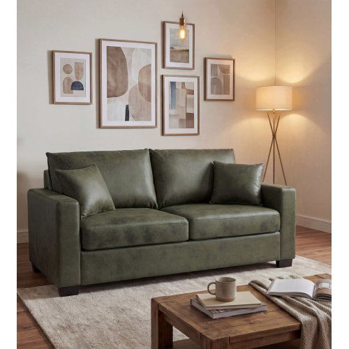 69-Inch Olive Green Polyester Two-Seater Sofa with Wood Frame