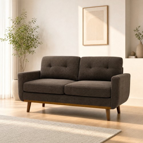 65-Inch Coffee Mid-Century Modern Two-Seater Sofa with Wood Legs