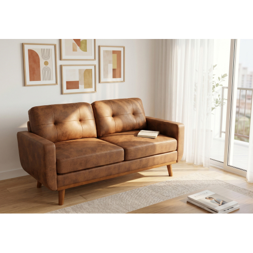65-Inch Modern Light Brown Polyester Loveseat with Solid Wood Legs