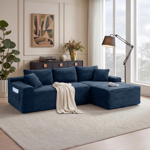 106.3-Inch Blue-R Corduroy 4-Seat Modular Sectional with Chaise