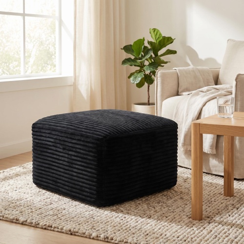 37.5-Inch Black Corduroy Square Upholstered Padded Ottoman