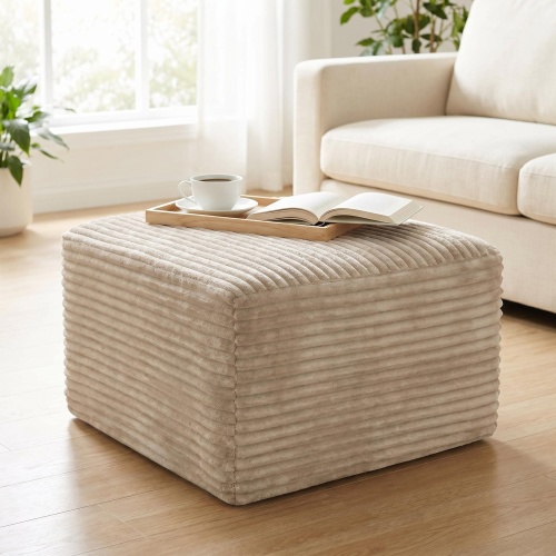 37.5-Inch Camel Corduroy Square Upholstered Ottoman Footstool