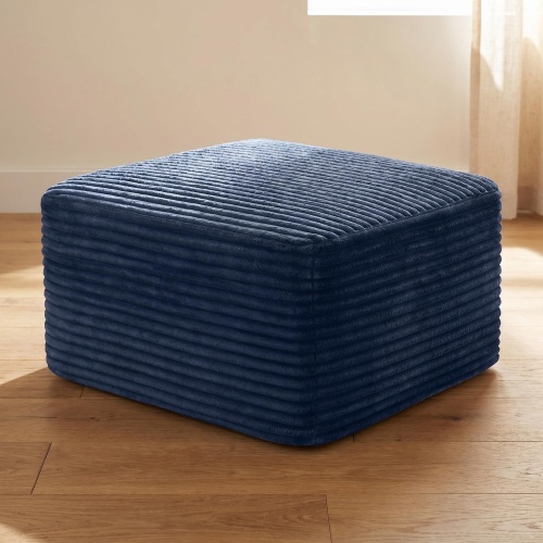 37.5-Inch Blue Corduroy Square Upholstered Ottoman Footstool