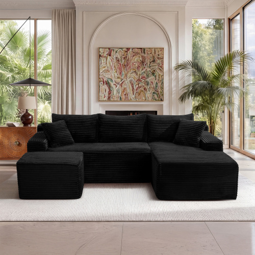 106.3-Inch Black Corduroy U-Shaped Modular Sectional Sofa, 5-Seat