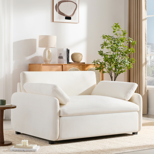 Oversized 50-Inch Cream Chenille Lounge Armchair with Deep Seat