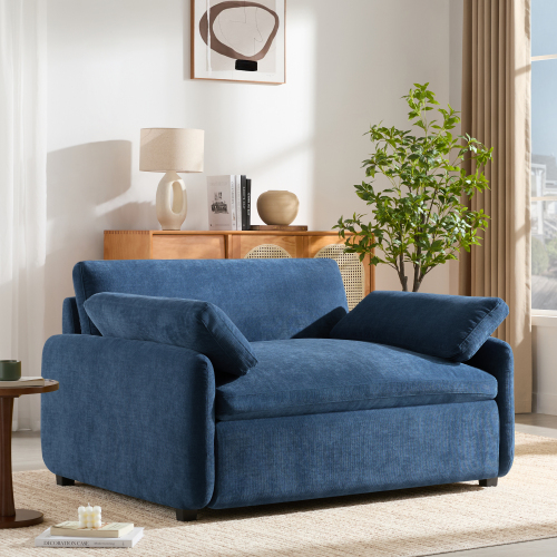 Oversized 50-Inch Blue Chenille Accent Chair with Deep Seat
