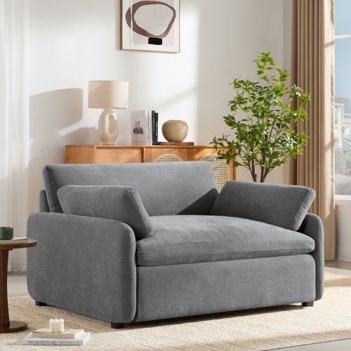 Gray Oversized 50-Inch Chenille Armchair with Deep Seat and Pillows